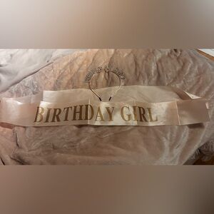 Birthday Girl Sash and Tiara Set - Gold and light pink